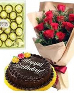 12 red roses & 24 ferrero  w/ GREETING CAKE